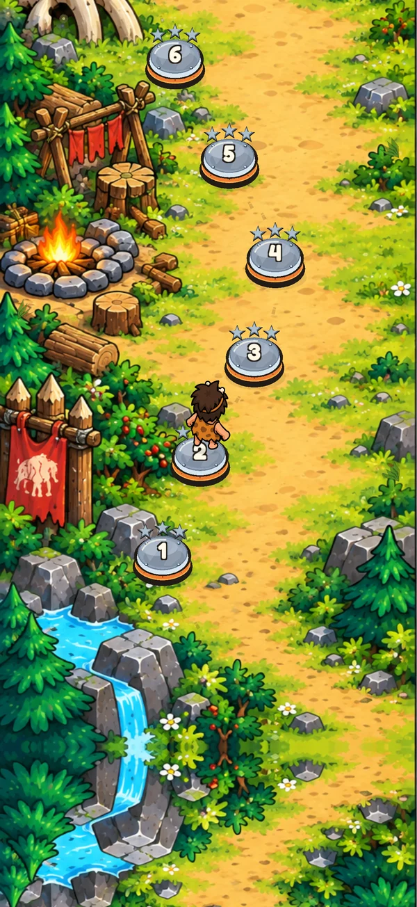 Stone Age campaign map with a winding path of stages